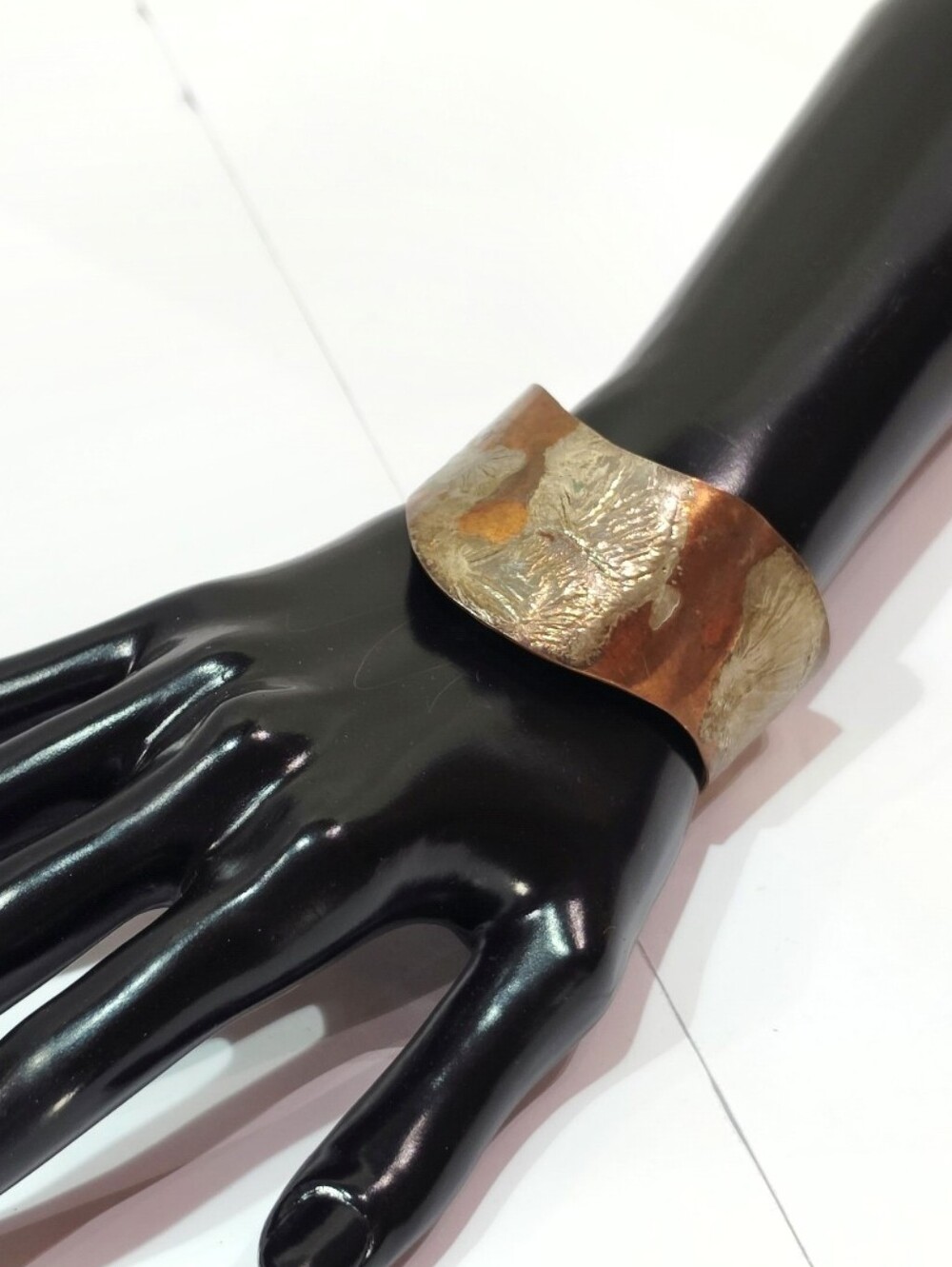 Handcrafted Copper Cuff Bracelet w/ Fused Sterling Silver Textured Design